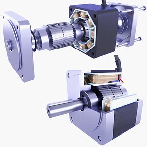 3D 2 Stepper Motor Parts Cross Section SET v7