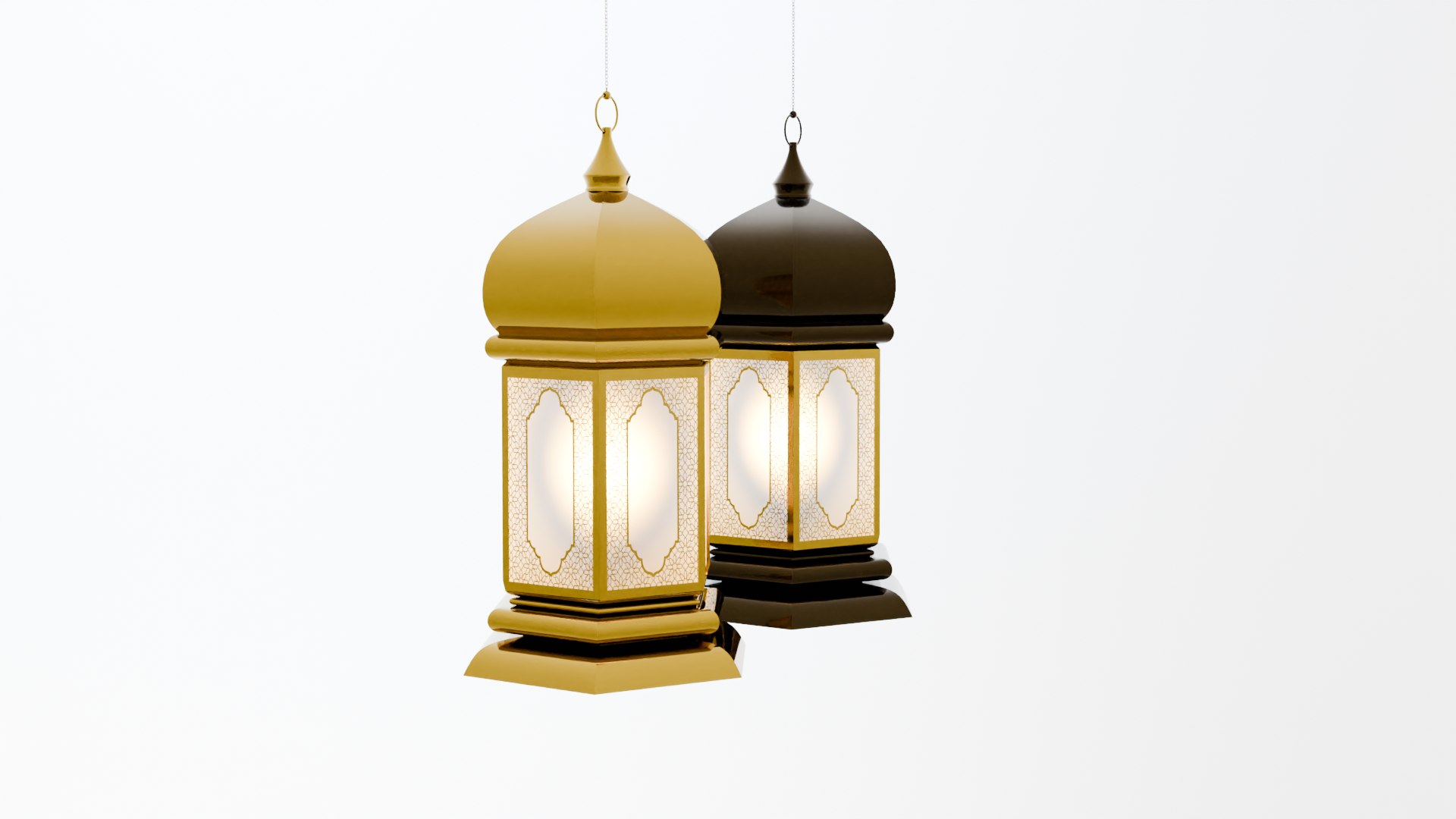3D Elegant Ramadan Eid Lantern Set Black And Gold Low-poly 3D Model ...