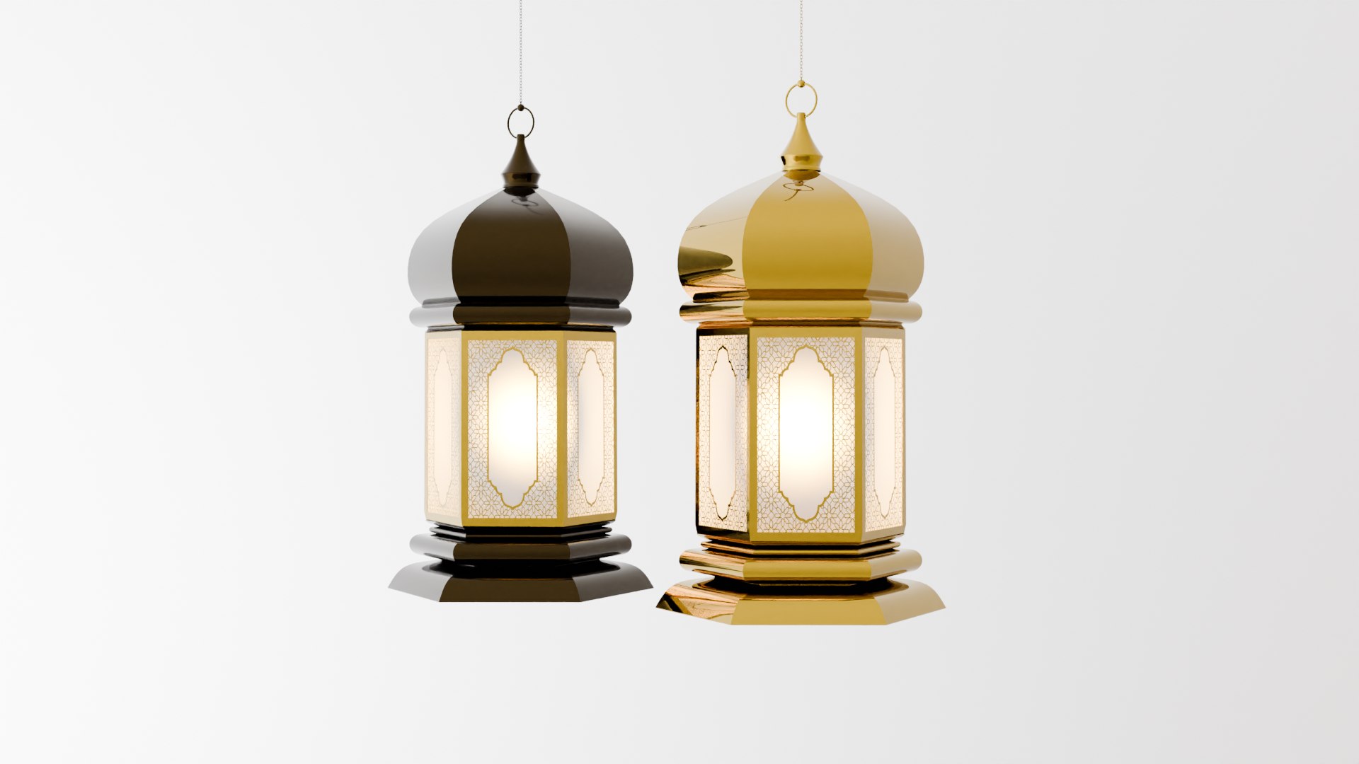 3D Elegant Ramadan Eid Lantern Set Black And Gold Low-poly 3D Model ...