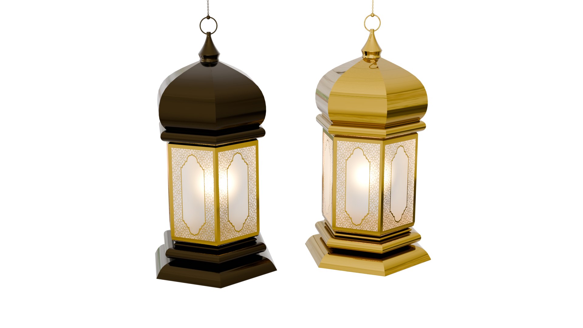 3D Elegant Ramadan Eid Lantern Set Black And Gold Low-poly 3D Model ...