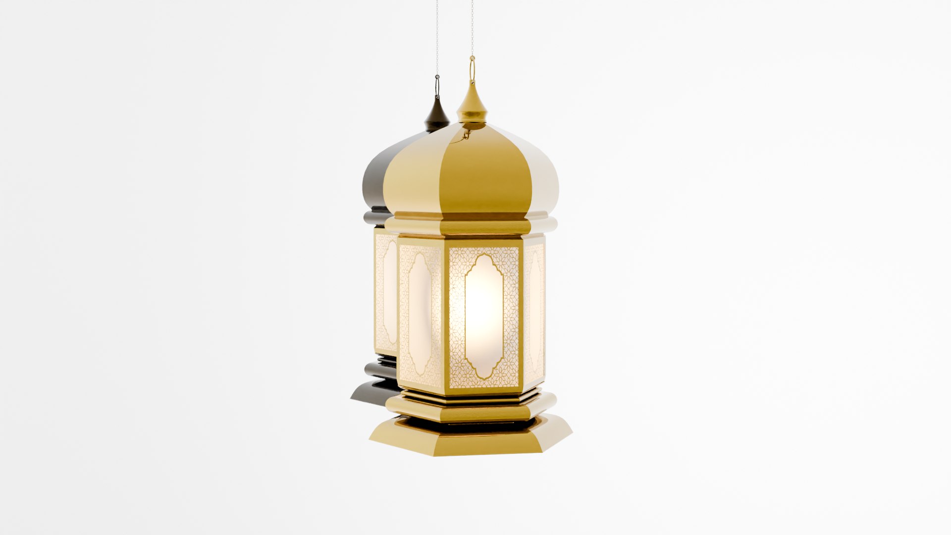 3D Elegant Ramadan Eid Lantern Set Black And Gold Low-poly 3D Model ...