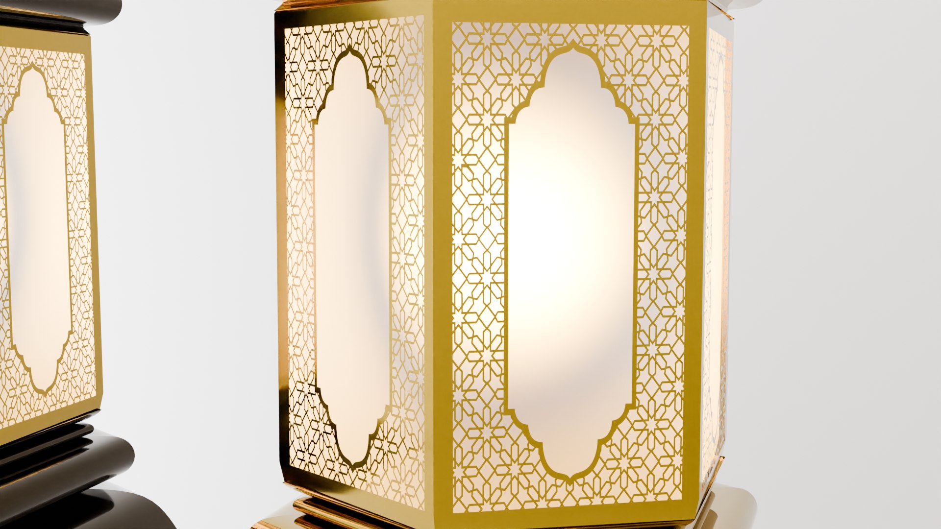 3D Elegant Ramadan Eid Lantern Set Black And Gold Low-poly 3D Model ...