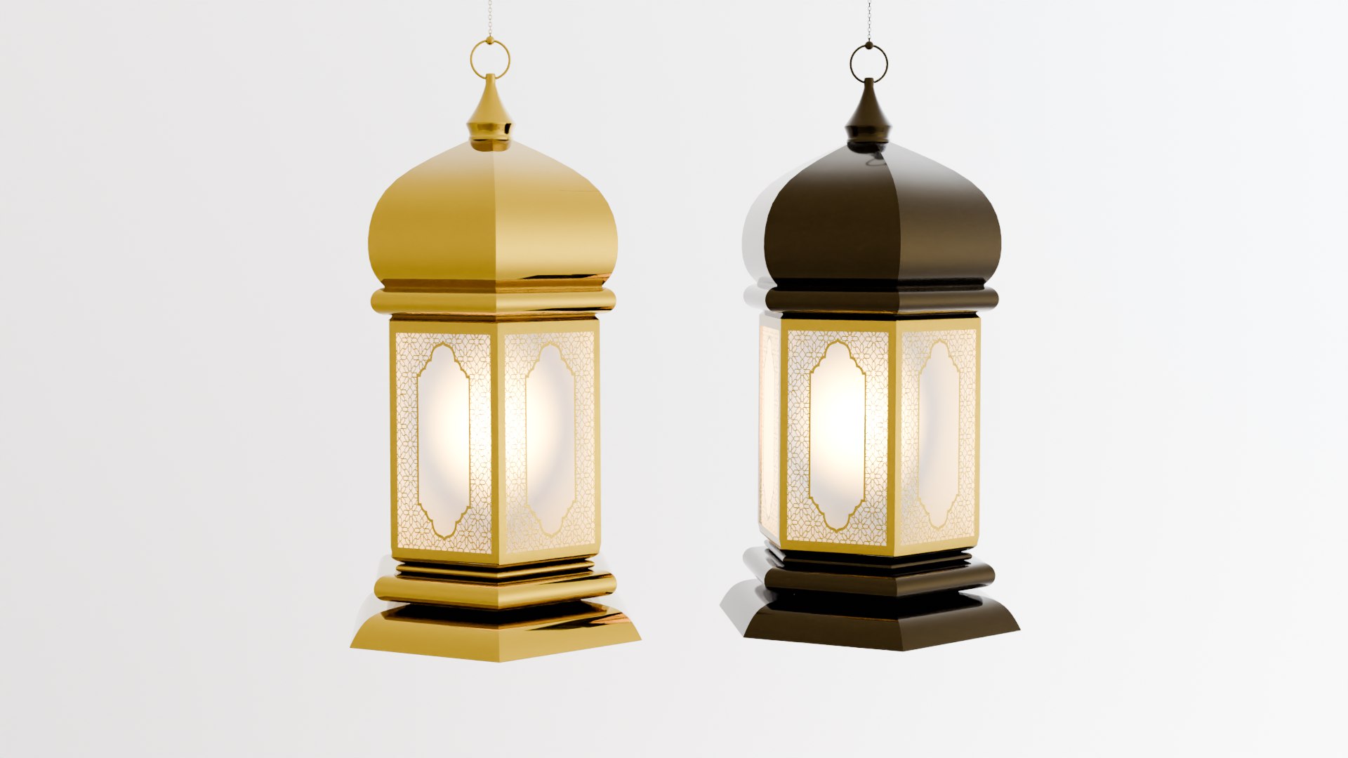 3D Elegant Ramadan Eid Lantern Set Black And Gold Low-poly 3D Model ...