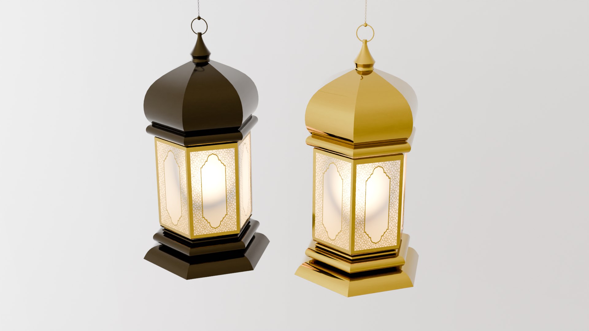 3D Elegant Ramadan Eid Lantern Set Black And Gold Low-poly 3D Model ...