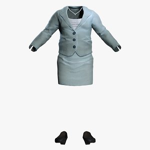 Female Business Suit - Blue Blazer Skirt Uniform