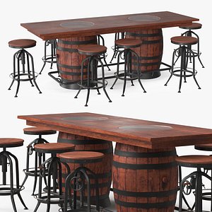 Barrel Base Bar Table with Industrial Bar Stools Brown model