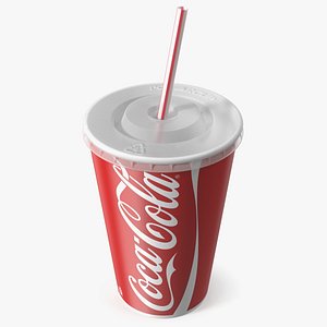 3D model Coca-Cola Branded Paper Cup with Straw