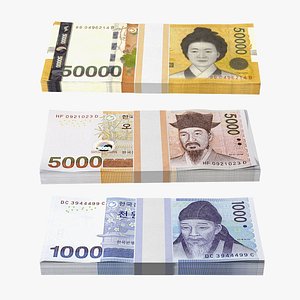 3D South Korean Banknote Bundles Collection model