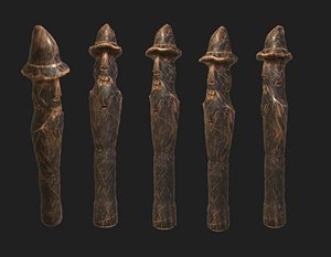 Polished Slavic Wooden Medieval Settlement Totem Statue