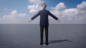 3D Old Man in Chinese Tunic Suit model