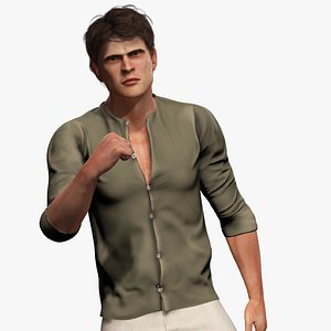 Realistic Men s Fashion 3D Model Open Collar Shirt  Slim Pants Contemporary