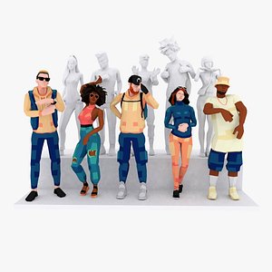 3D Young Adults Polygonal 3D Character Collectioni
