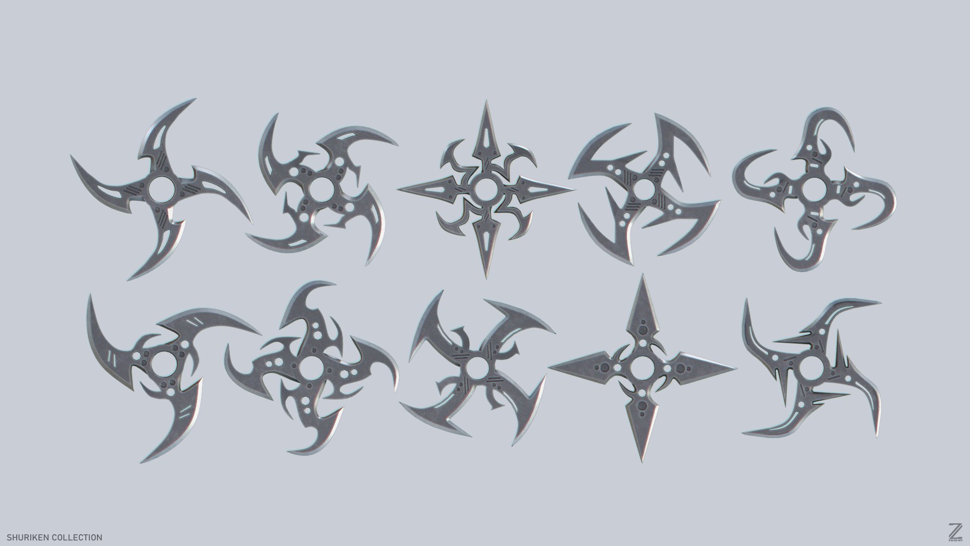 Shuriken collection 3D model https://p.turbosquid.com/ts-thumb/FU/54elGr/g4/shuriken_collection/png/1745534738/1920x1080/fit_q87/e7d62ef9f018318f58f033c6cd4a2a1064f60c68/shuriken_collection.jpg