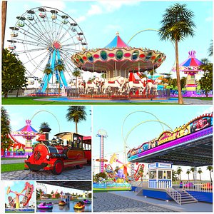 Detailed Full Amusement Theme Park