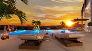 Sunset terrace scene 3D