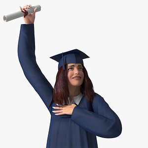 Graduate Woman with Cap and Gown Rigged for Cinema 4D