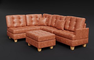 Tufted L-Shaped Leather Sofa 01