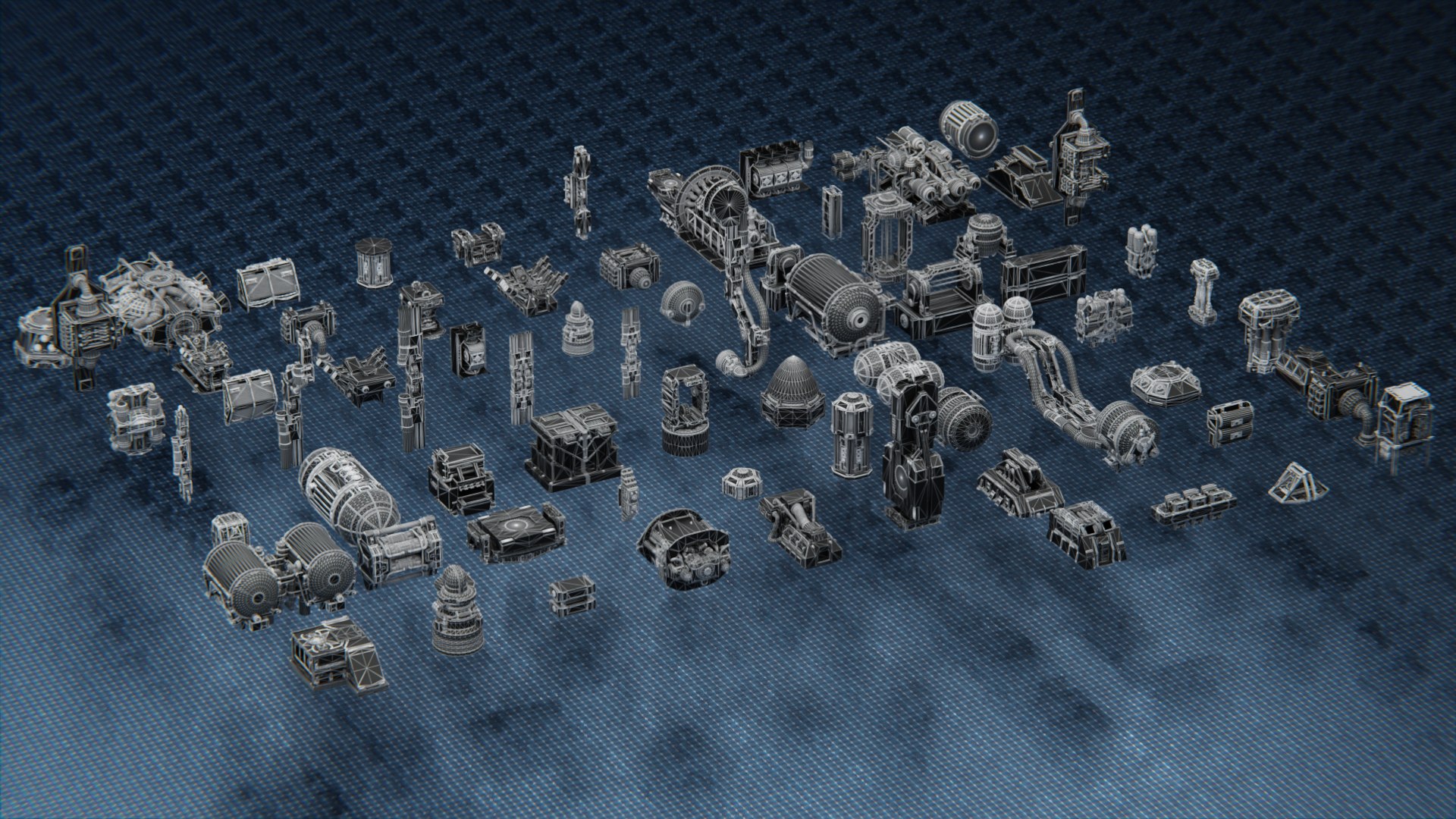 3D SCIFI SPACECRAFT KITBASH - PACK - ASSET - PROP - GREEBLE 3D Model ...