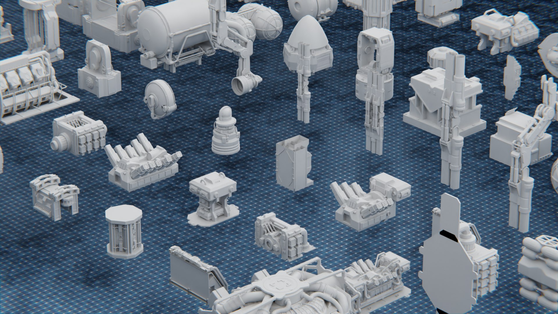 3D SCIFI SPACECRAFT KITBASH - PACK - ASSET - PROP - GREEBLE 3D Model ...