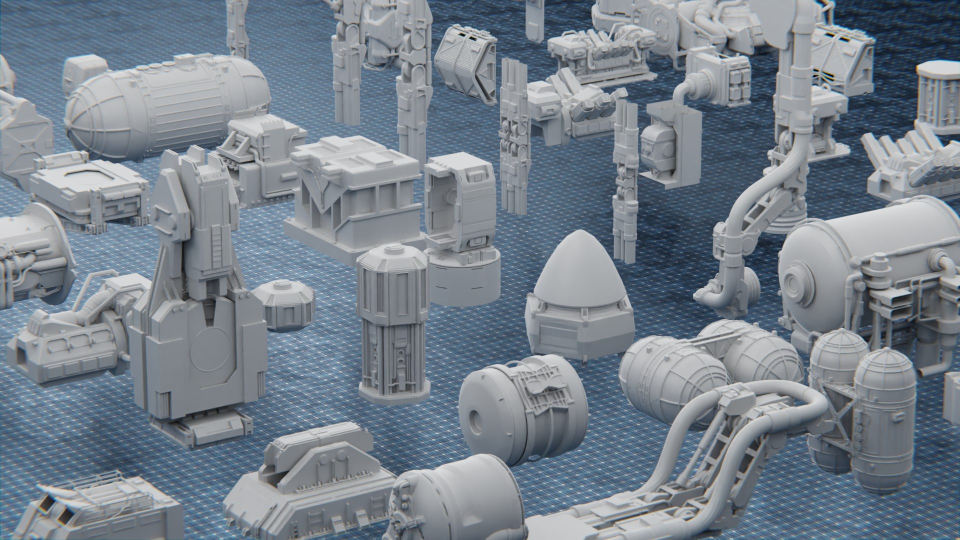 3D SCIFI SPACECRAFT KITBASH - PACK - ASSET - PROP - GREEBLE 3D Model ...