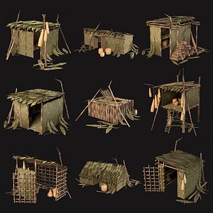 3D model SIMPLE TRIBAL JUNGLE PRIMAL HUT HOUSE REED TREE SURVIVAL VR / AR /  low-poly