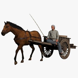 3D peasant cart horse cart