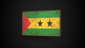 3D Old Picture Frame With Sao Tome And Principe  Flag - Game Ready PBR Low-poly 3D Model