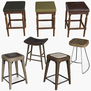 Counter Stool Collection 4 models with color variations 3D model