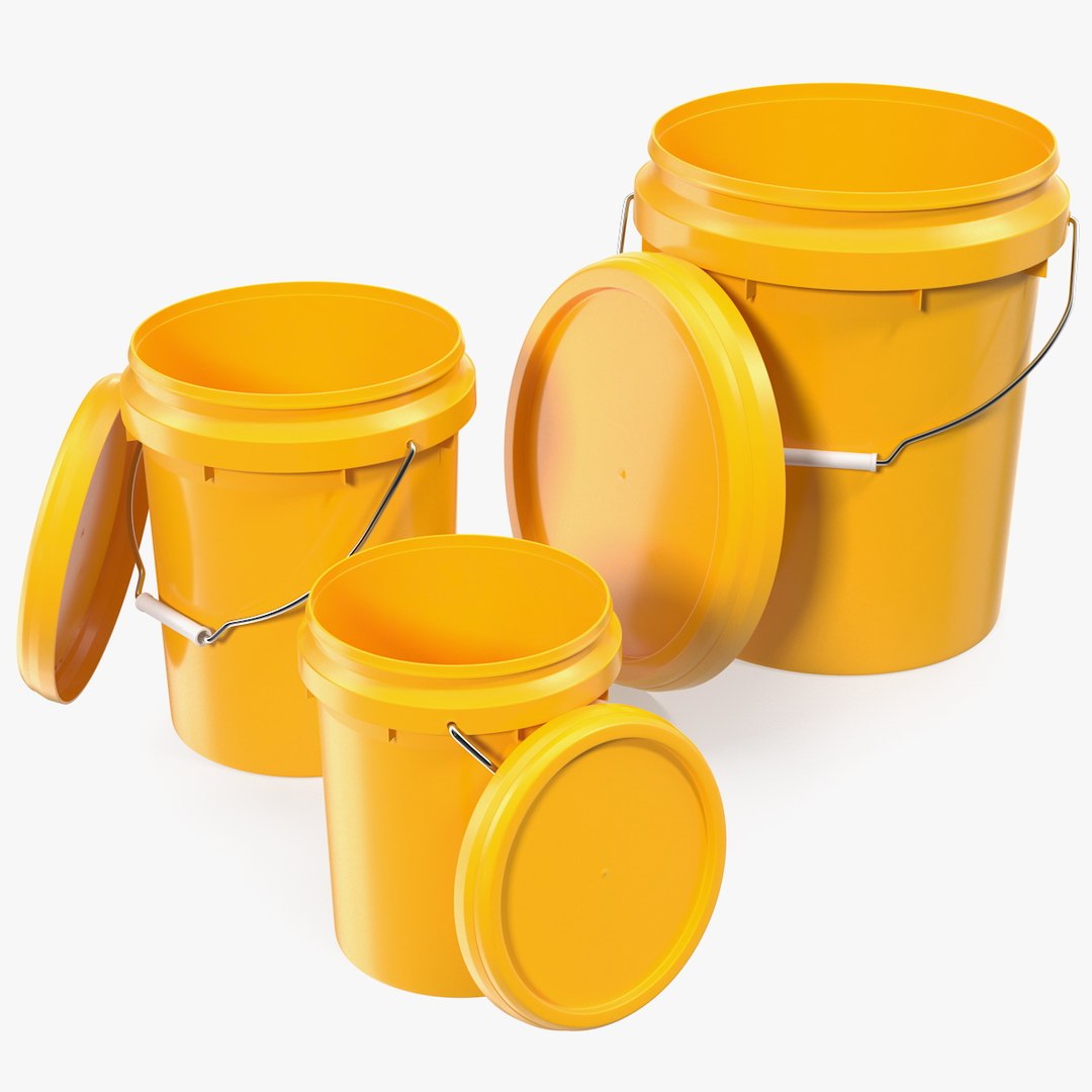 Plastic Buckets with Lid and Handle Set 3D model preview
