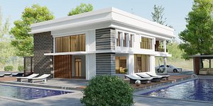 3D Modern Luxury Villa with swimming Pool Exterior Realistic 3D Model model