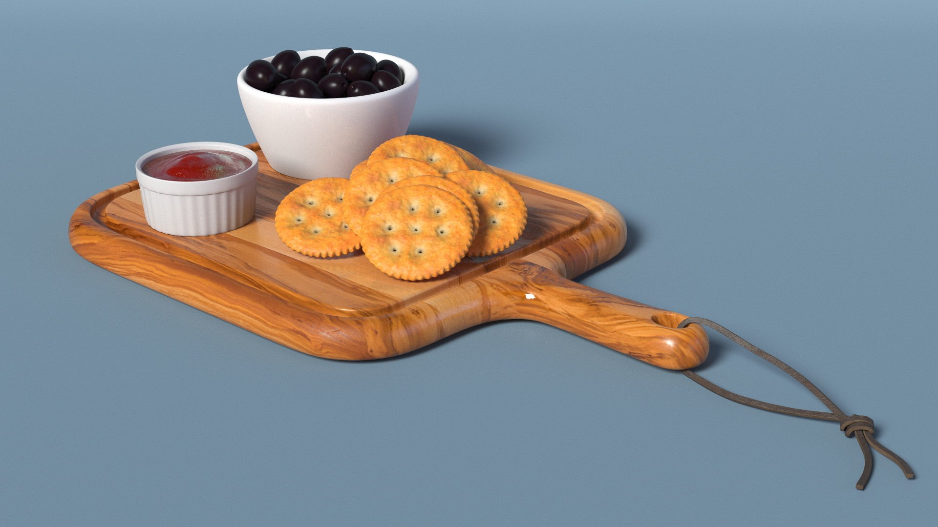 3D Model Crackers On Board With Sauce - TurboSquid 2383670