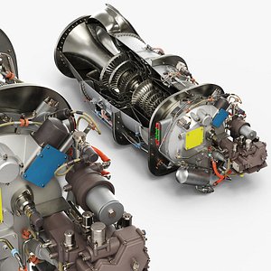 PT6C-67C Turboshaft Engine Cutaway View in Cross-section 3D