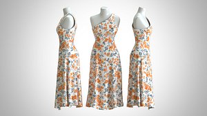 Woman Dress 2 Watercolor Flower Fabric 3D