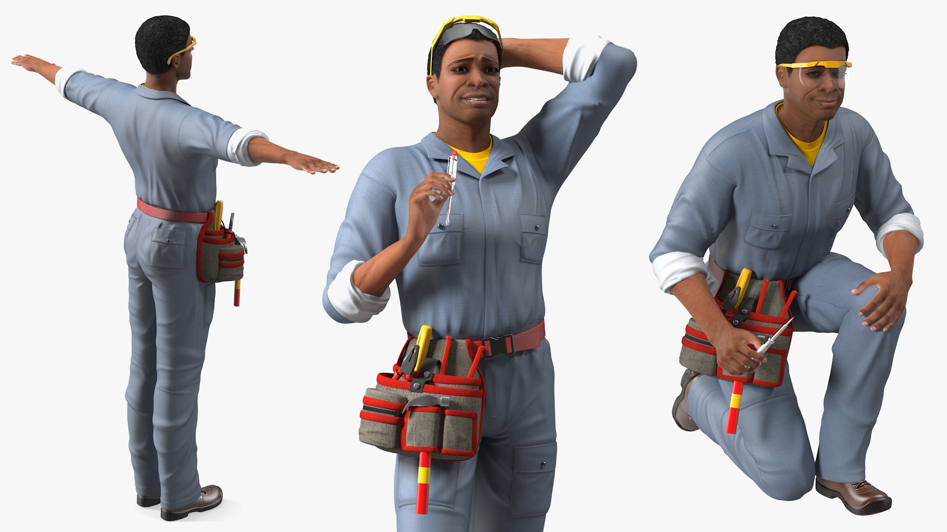 Light Skin Black Man Electrician Rigged for Modo 3D model preview