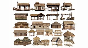Ancient Rural Thatched Houses Chinese Old Buildings