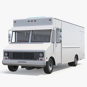 3D Urban Service Food Van White Simplified
