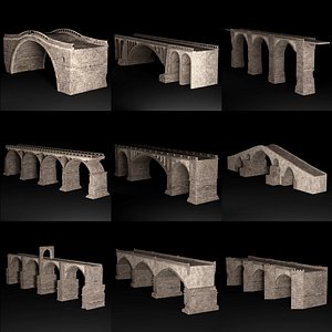 3D BRIDGE ROMAN GREEK ANCIENT ROAD RAIL TRACK OLD STONE COLLECTION