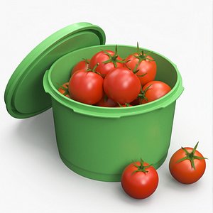 3D Fresh Cherry Tomatoes in Plastic Container model