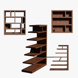 3D Deco BookShelfs Wood Style Scape Lignum Lot 2 Group N3- Low model