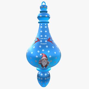Festive Gnome Blue Glass Christmas Bauble Ornament 3D Model  Low Poly PBR Ready 3D model