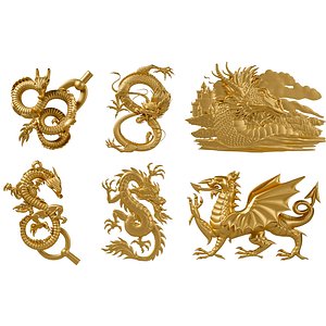 3D model Golden Chinese Dragon oriental statuette