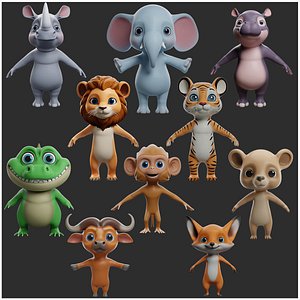 10 Wild Animal  - Cartoon Pack 3D model