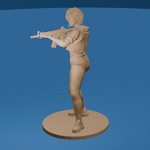 Asian Woman with Assault Rifle model
