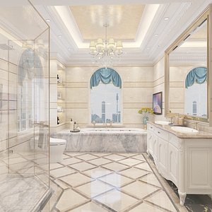 Luxury Bright Bathroom with Bathtub 3D
