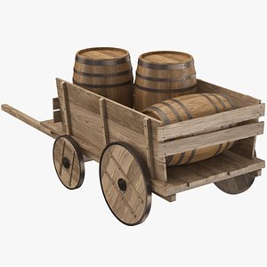 Wooden Cart With Barrels