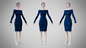 Dress 11 Indigo Velvet With Design 3D model