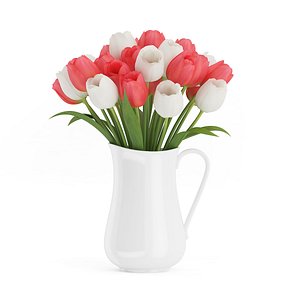 bouquet red white tulips 3d model