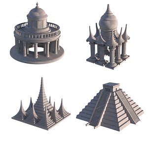 Eight Temple Buildings 3D