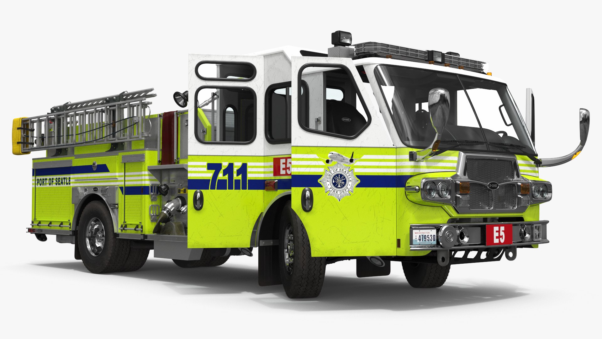 E-One Quest Pumper Fire Truck Lime Rigged 3D model preview