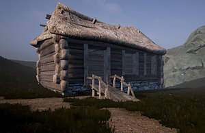3d enterable medieval hut model